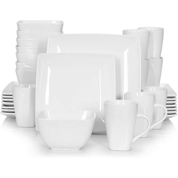 32Pc Black White Round Square Dinner Set Service Tea Porcelain Modern Crockery 